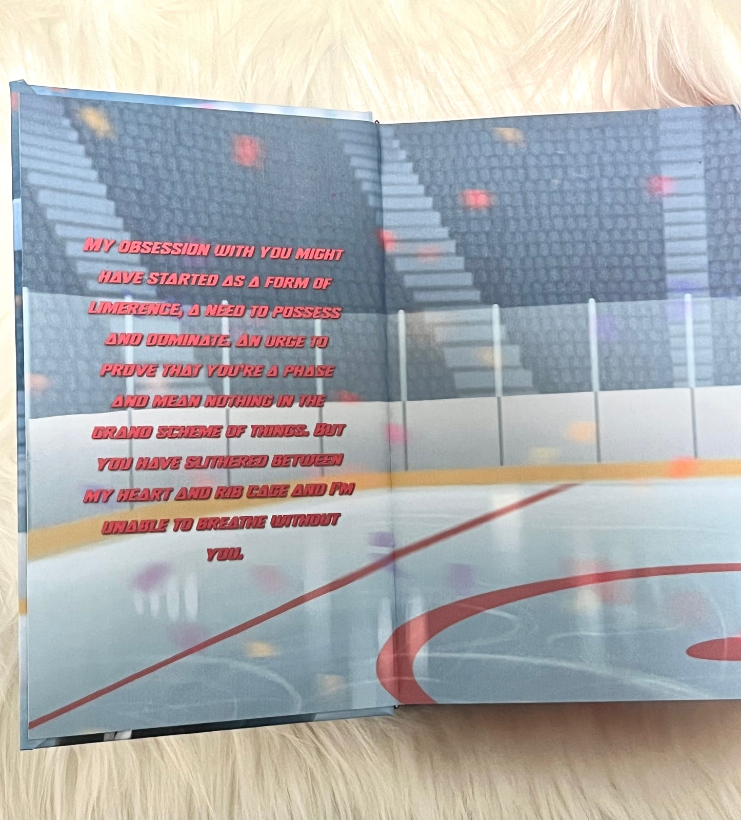 Open book with text on a blurred background
