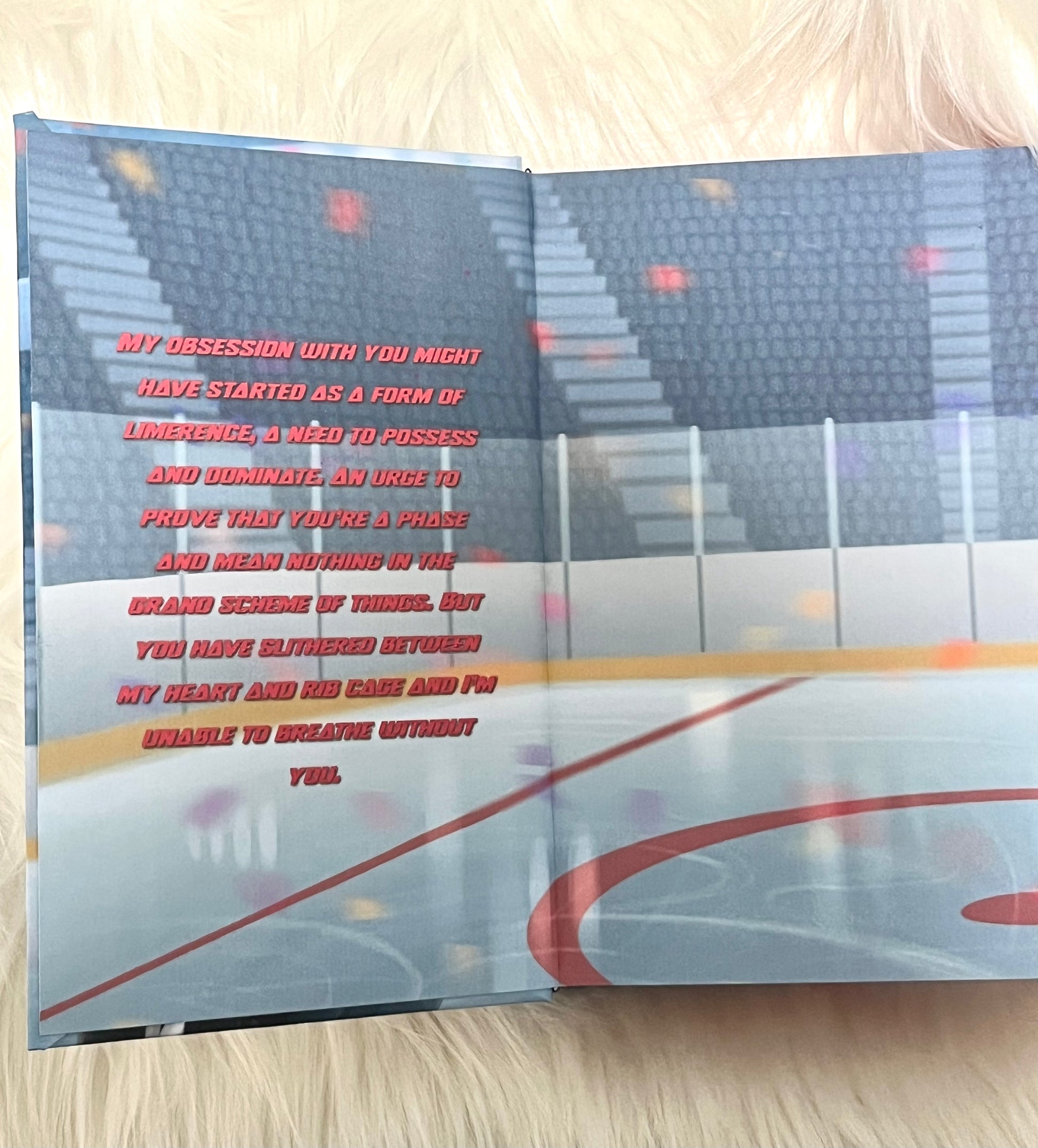 Open book with text on a blurred background